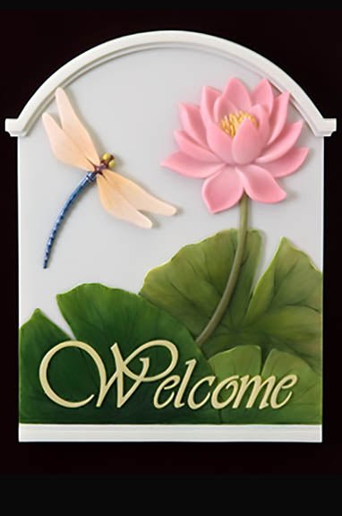 Dragonfly & Waterlily Welcome Plaque - DiFranz GiftsWelcome Plaqueibis and orchid