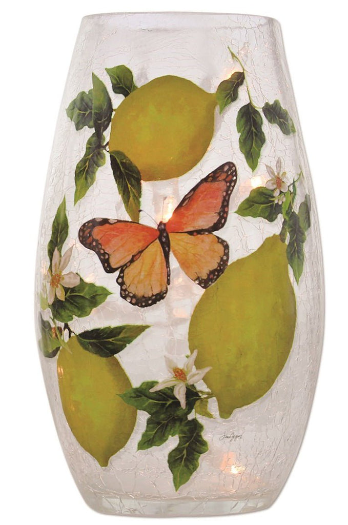 Fresh Lemons And Butterfly II Stony Creek Lighted Med Vase - DiFranz GiftsLighted VaseStony Creek