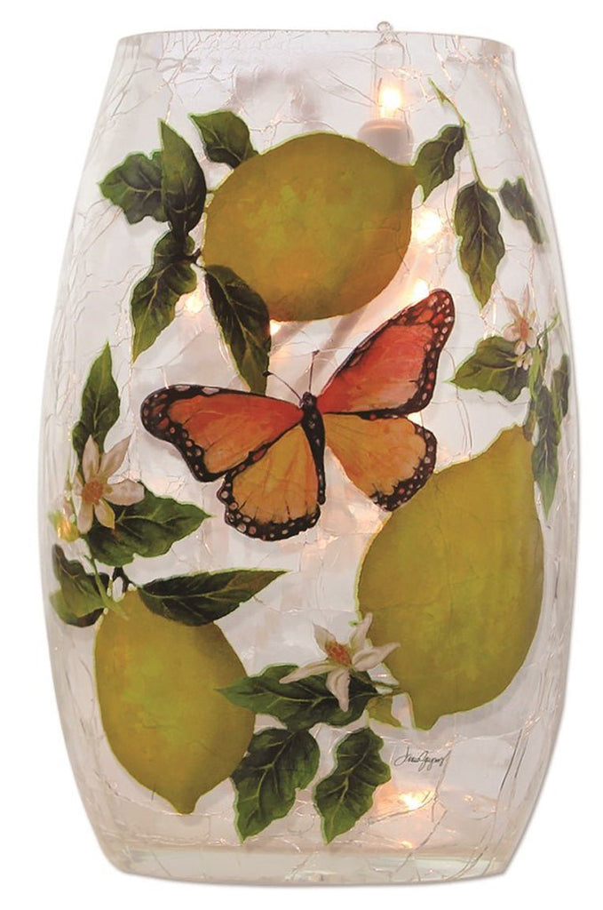 Fresh Lemons And Butterfly II Stony Creek Lighted Small Vase - DiFranz GiftsLighted VaseStony Creek