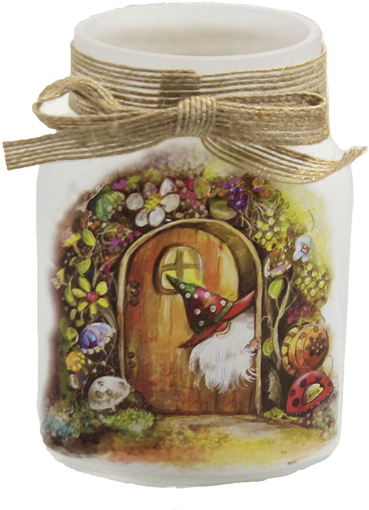 Stony Creek Garden Gnome Peeping From Door Pre Lit Small Jar - DiFranz GiftsStony Creek
