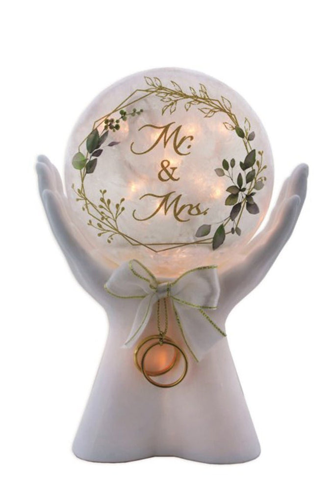 Stony Creek Mr. & Mrs. Hands Holding Pre - Lit Glass Globe - DiFranz GiftsLighted VaseStony Creek