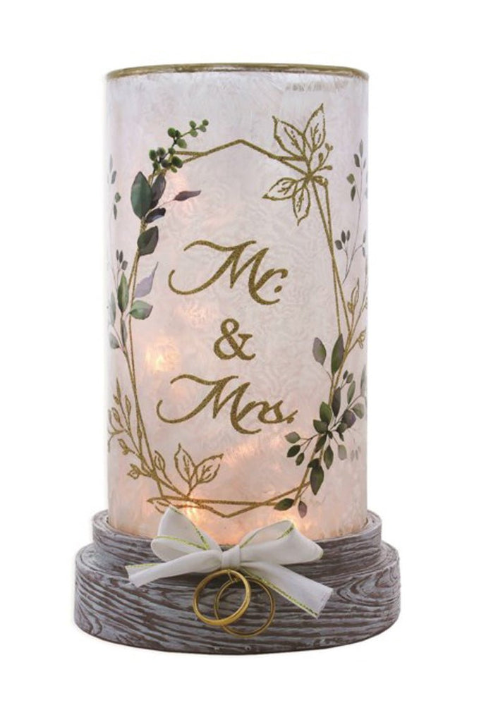 Stony Creek Mr. & Mrs. w/Resin Base Pre - Lit Hurricane Glass - DiFranz GiftsLighted VaseStony Creek